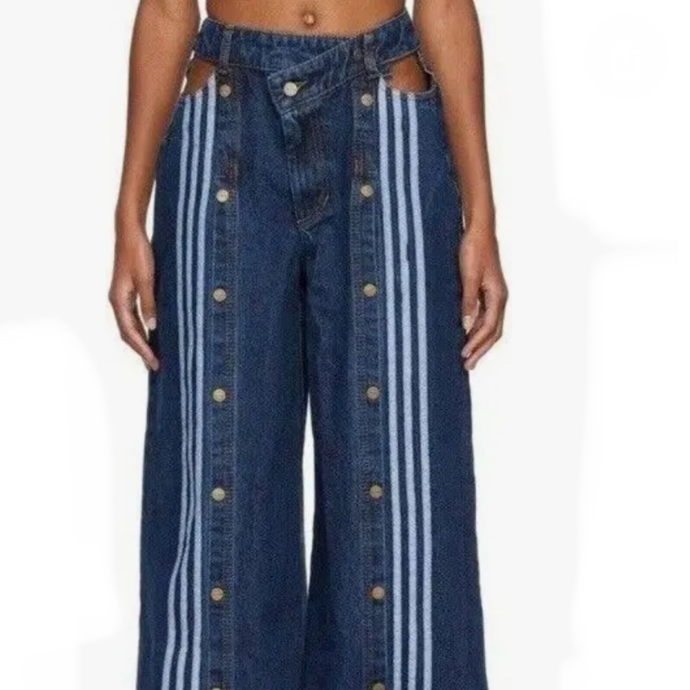 Adidas X Ivy Park Rodeo Collection Denim Wide-Leg Snap Jeans Large🐝